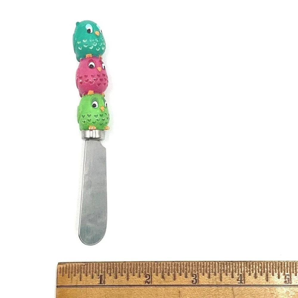 Set of 2 Cute Owl Cheese Spreaders Butter Knives Stainless Handles Colorful Bird